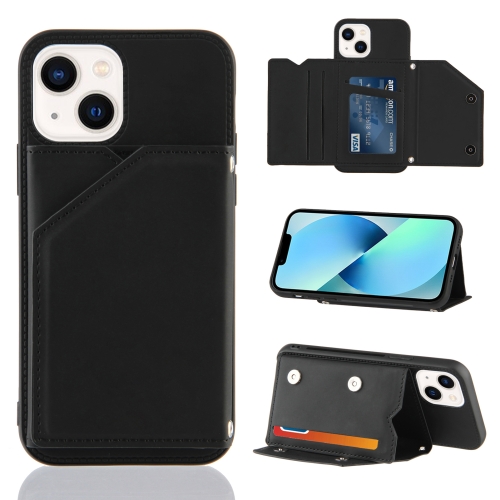 For iPhone 15 Skin Feel PU + TPU + PC Back Cover Shockproof Case(Black) for iphone 15 mofi qin series skin feel all inclusive silicone phone case black