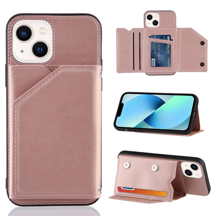 

For iPhone 15 Skin Feel PU + TPU + PC Back Cover Shockproof Case(Rose Gold)