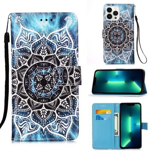 

For iPhone 15 Pro Max Colored Drawing Pattern Plain Weave Leather Phone Case(Undersea Mandala)