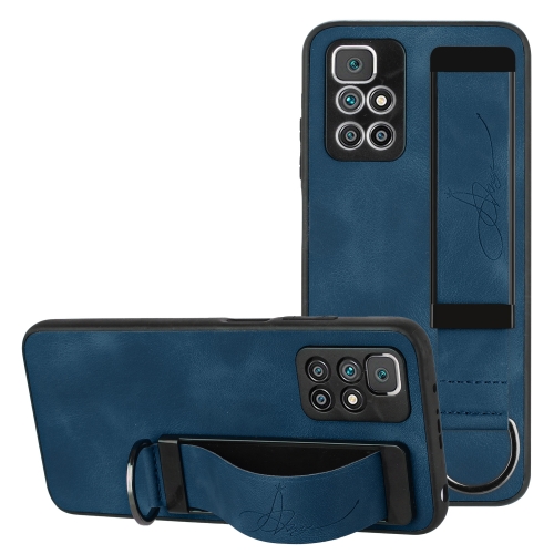 

For Xiaomi Redmi 10 Wristband Holder Leather Back Phone Case(RoyalBlue)