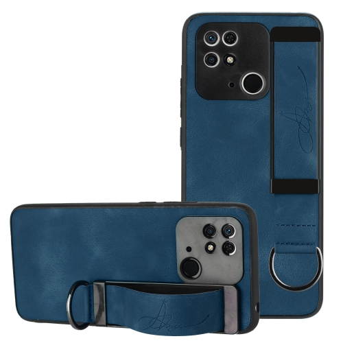 

For Xiaomi Redmi 10C Wristband Holder Leather Back Phone Case(RoyalBlue)