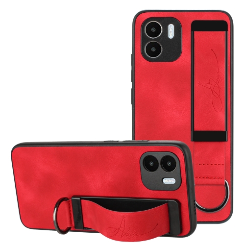 

For Xiaomi Redmi A1 Wristband Holder Leather Back Phone Case(Red)