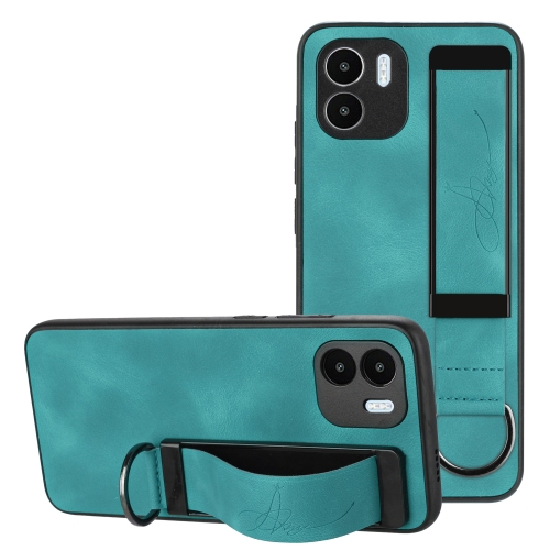 

For Xiaomi Redmi A1 Wristband Holder Leather Back Phone Case(Green)