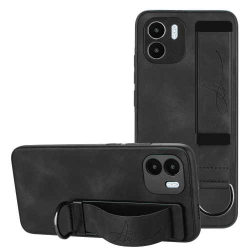 

For Xiaomi Redmi A1 Wristband Holder Leather Back Phone Case(Black)