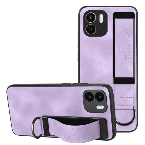 

For Xiaomi Redmi A1 Wristband Holder Leather Back Phone Case(Purple)