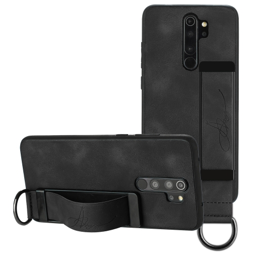 

For Xiaomi Redmi Note 8 Pro Wristband Holder Leather Back Phone Case(Black)