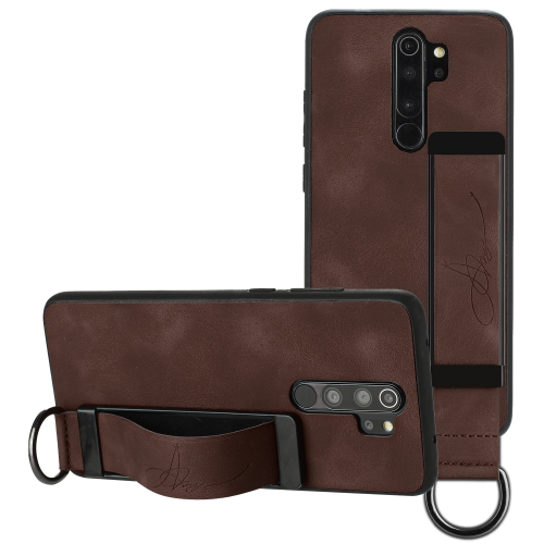 

For Xiaomi Redmi Note 8 Pro Wristband Holder Leather Back Phone Case(Coffee)