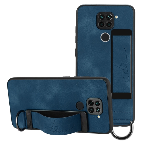 

For Xiaomi Redmi Note 9 Wristband Holder Leather Back Phone Case(RoyalBlue)