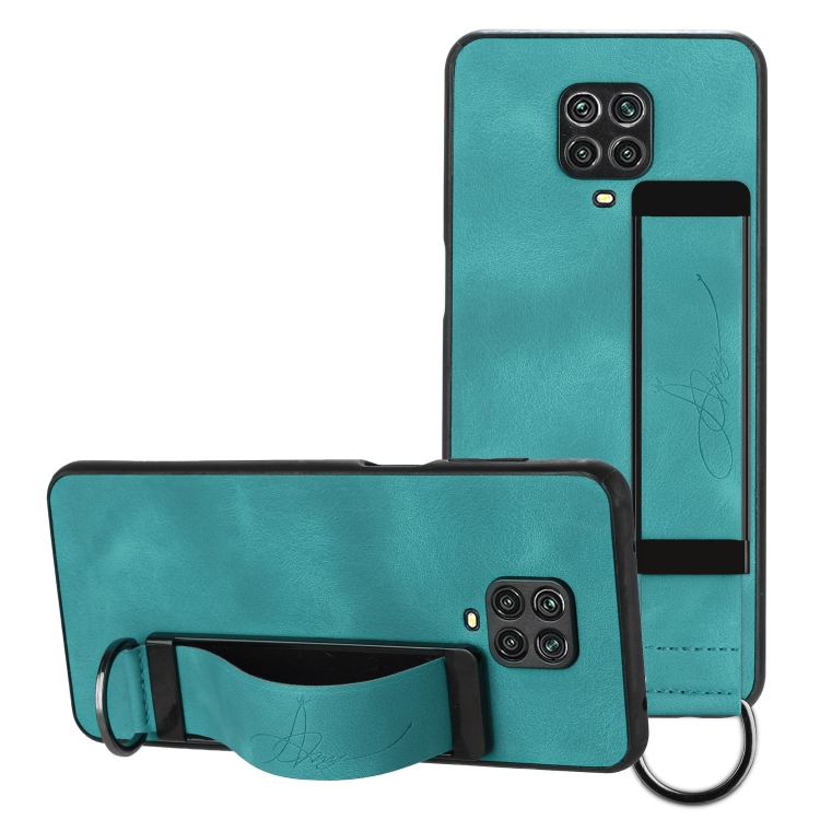 

For Xiaomi Redmi Note 9 Pro Wristband Holder Leather Back Phone Case(Green)