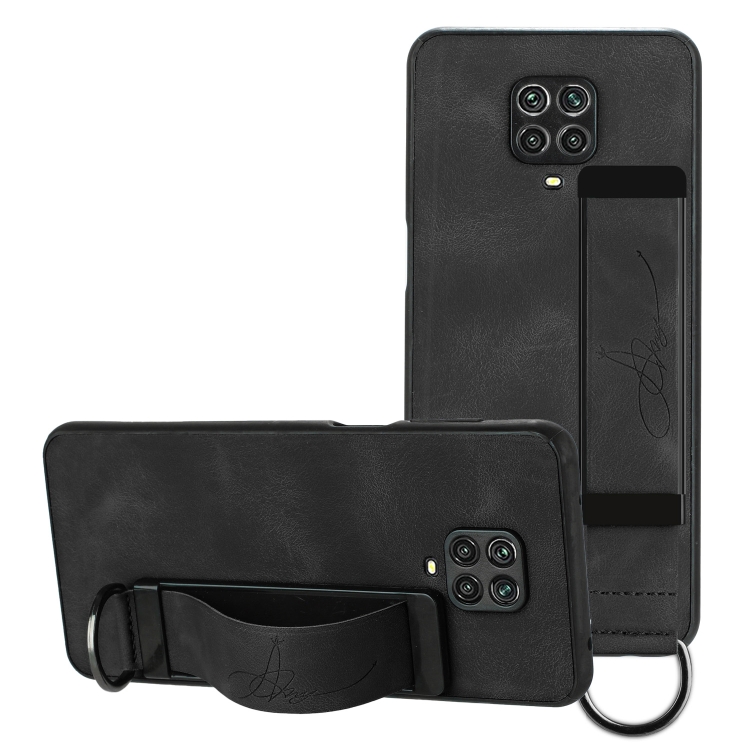 

For Xiaomi Redmi Note 9 Pro Wristband Holder Leather Back Phone Case(Black)