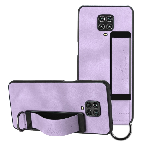 

For Xiaomi Redmi Note 9 Pro Wristband Holder Leather Back Phone Case(Purple)