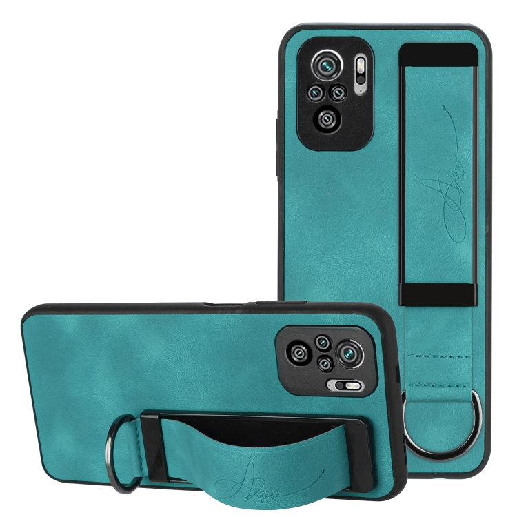 

For Xiaomi Redmi Note 10 Pro Wristband Holder Leather Back Phone Case(Green)