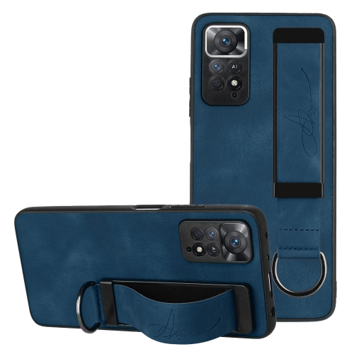 

For Xiaomi Redmi Note 11 Wristband Holder Leather Back Phone Case(RoyalBlue)