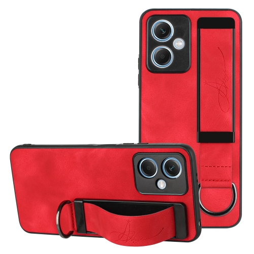 For Xiaomi Redmi Note 12 4G Global Wristband Holder Leather Back Phone Case(Red)