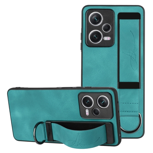 

For Xiaomi Redmi Note 12 Pro 5G Global Wristband Holder Leather Back Phone Case(Green)