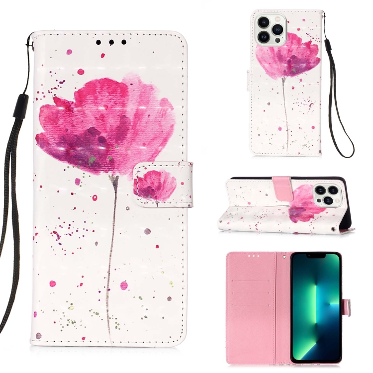 

For iPhone 15 Pro Max 3D Painting Horizontal Flip Leather Phone Case(Flower)