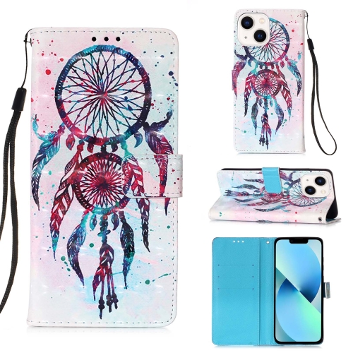 

For iPhone 15 3D Painting Horizontal Flip Leather Phone Case(Color Drop Wind Chimes)