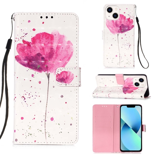 

For iPhone 15 3D Painting Horizontal Flip Leather Phone Case(Flower)