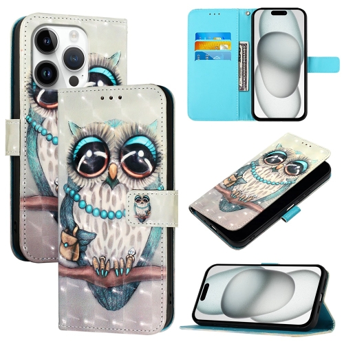 

For iPhone 16 Pro 3D Painting Horizontal Flip Leather Phone Case(Grey Owl)