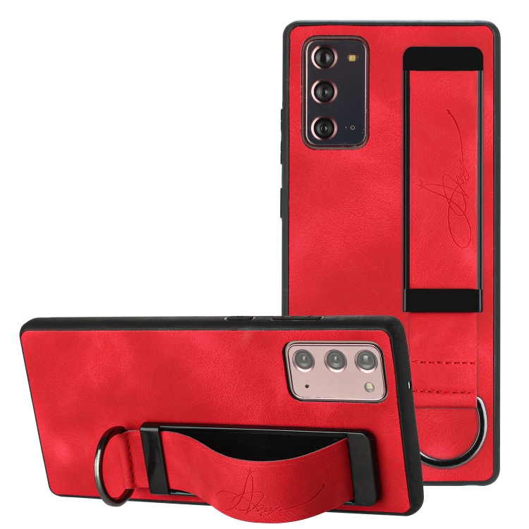 

For Samsung Galaxy Note20 Wristband Holder Leather Back Phone Case(Red)