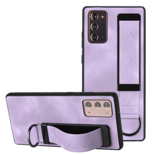 

For Samsung Galaxy Note20 Wristband Holder Leather Back Phone Case(Purple)