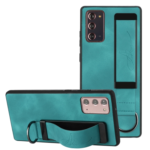 

For Samsung Galaxy Note20 Ultra Wristband Holder Leather Back Phone Case(Green)