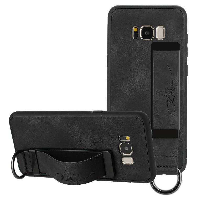 

For Samsung Galaxy S8 Wristband Holder Leather Back Phone Case(Black)