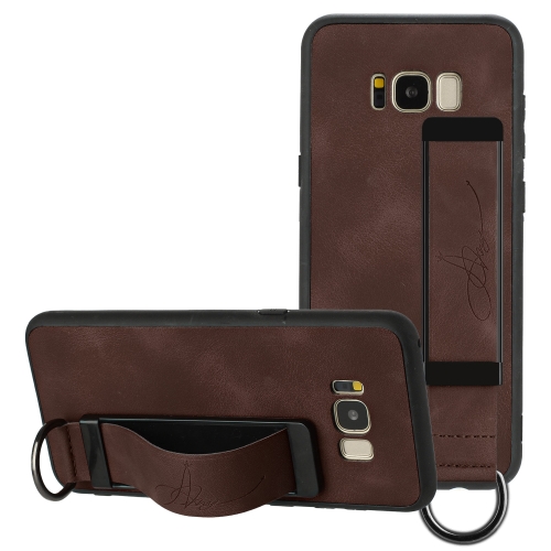 

For Samsung Galaxy S8+ Wristband Holder Leather Back Phone Case(Coffee)