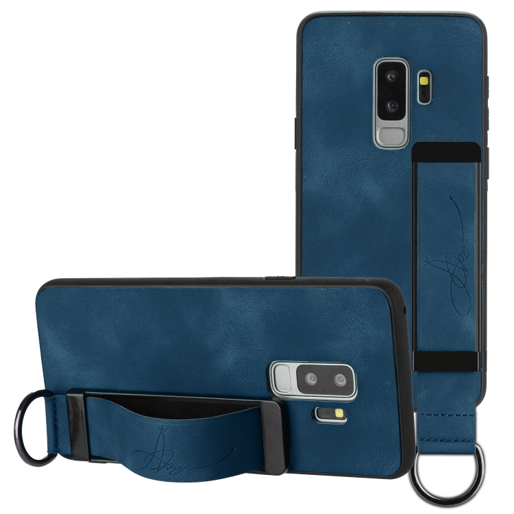 

For Samsung Galaxy S9+ Wristband Holder Leather Back Phone Case(Royal Blue)