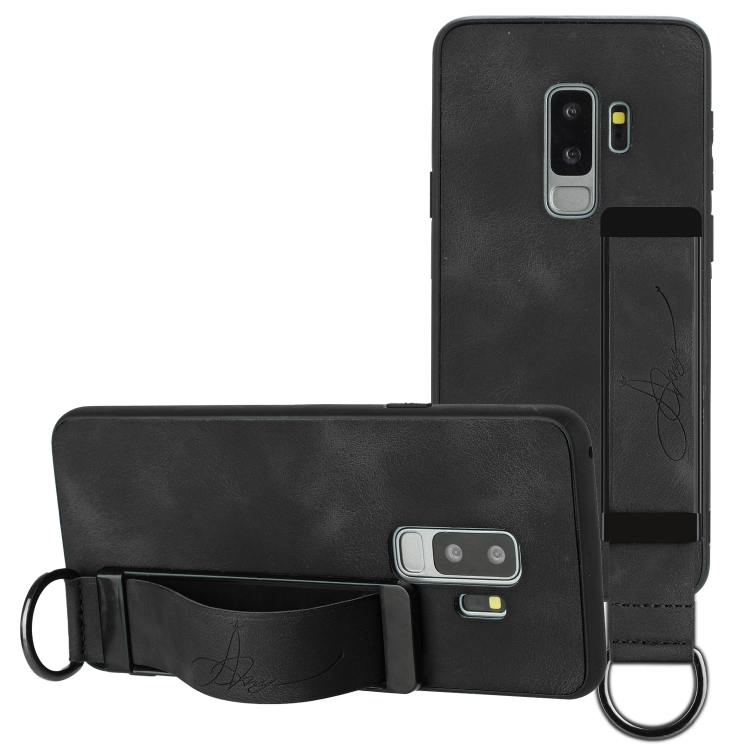

For Samsung Galaxy S9+ Wristband Holder Leather Back Phone Case(Black)