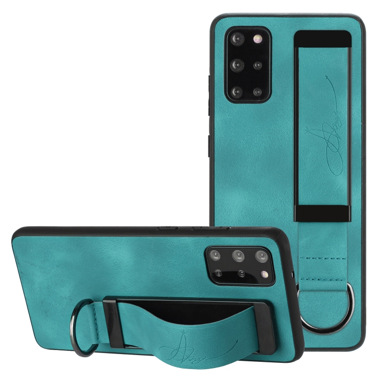 

For Samsung Galaxy S20+ Wristband Holder Leather Back Phone Case(Green)