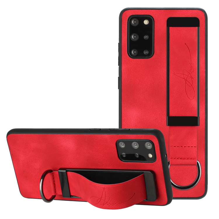

For Samsung Galaxy S20 FE Wristband Holder Leather Back Phone Case(Red)