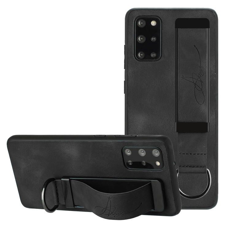 

For Samsung Galaxy S20 FE Wristband Holder Leather Back Phone Case(Black)
