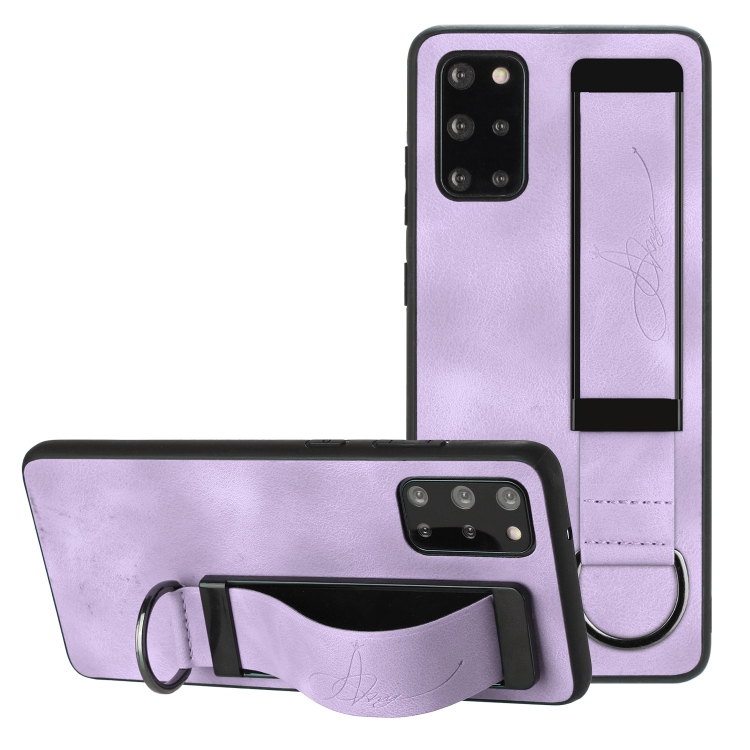 

For Samsung Galaxy S20 FE Wristband Holder Leather Back Phone Case(Purple)