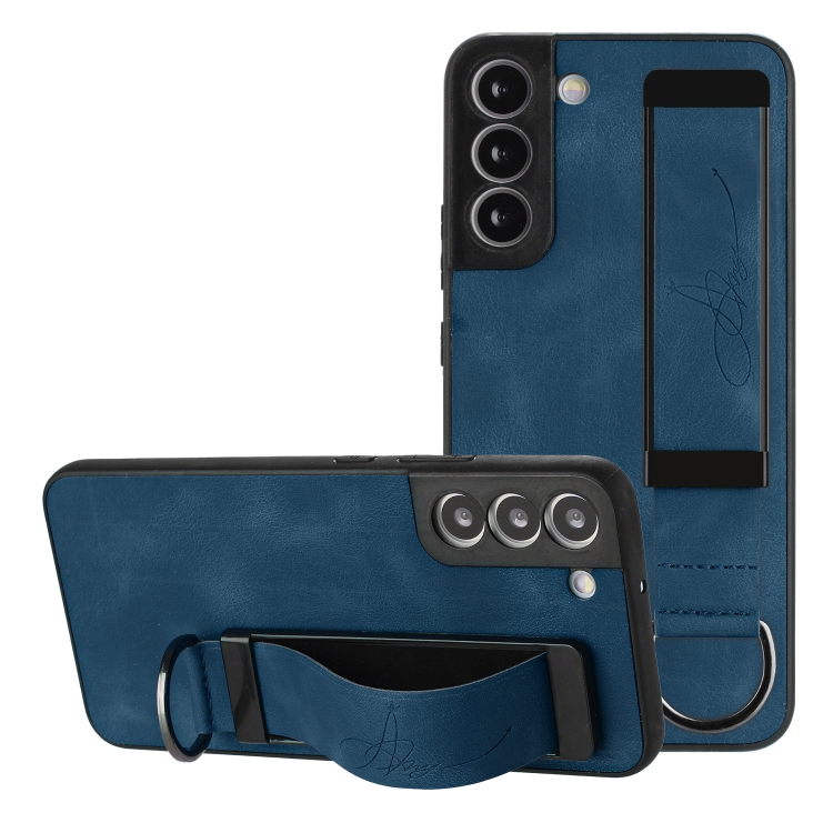 

For Samsung Galaxy S21 5G Wristband Holder Leather Back Phone Case(Royal Blue)