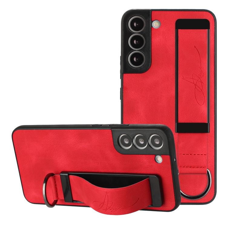 

For Samsung Galaxy S22 5G Wristband Holder Leather Back Phone Case(Red)