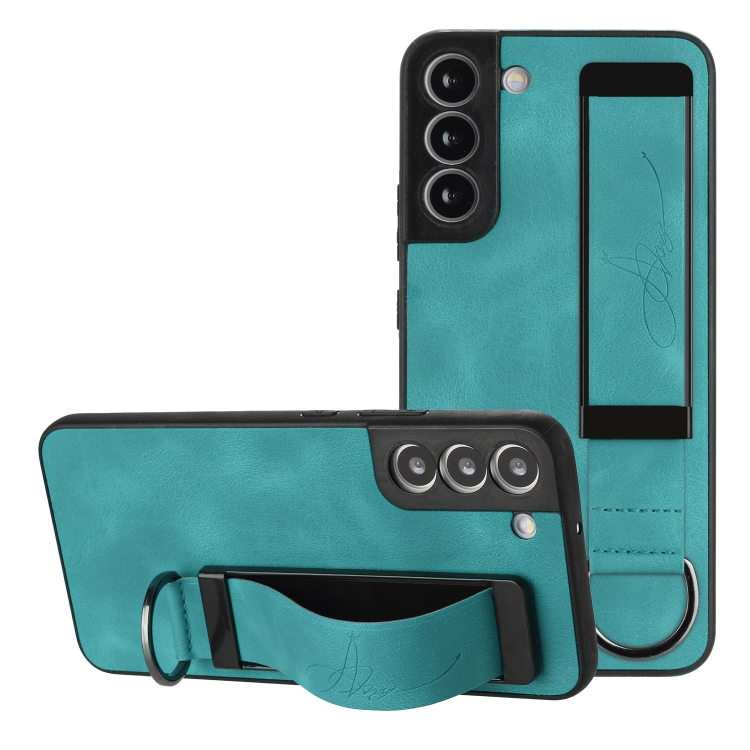

For Samsung Galaxy S22 5G Wristband Holder Leather Back Phone Case(Green)