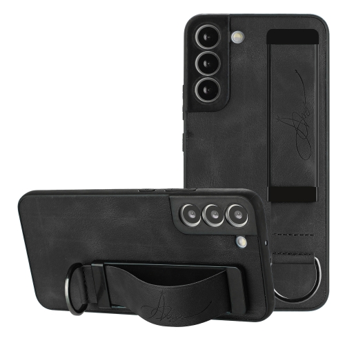 

For Samsung Galaxy S22 5G Wristband Holder Leather Back Phone Case(Black)