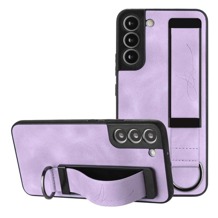 

For Samsung Galaxy S22+ 5G Wristband Holder Leather Back Phone Case(Purple)
