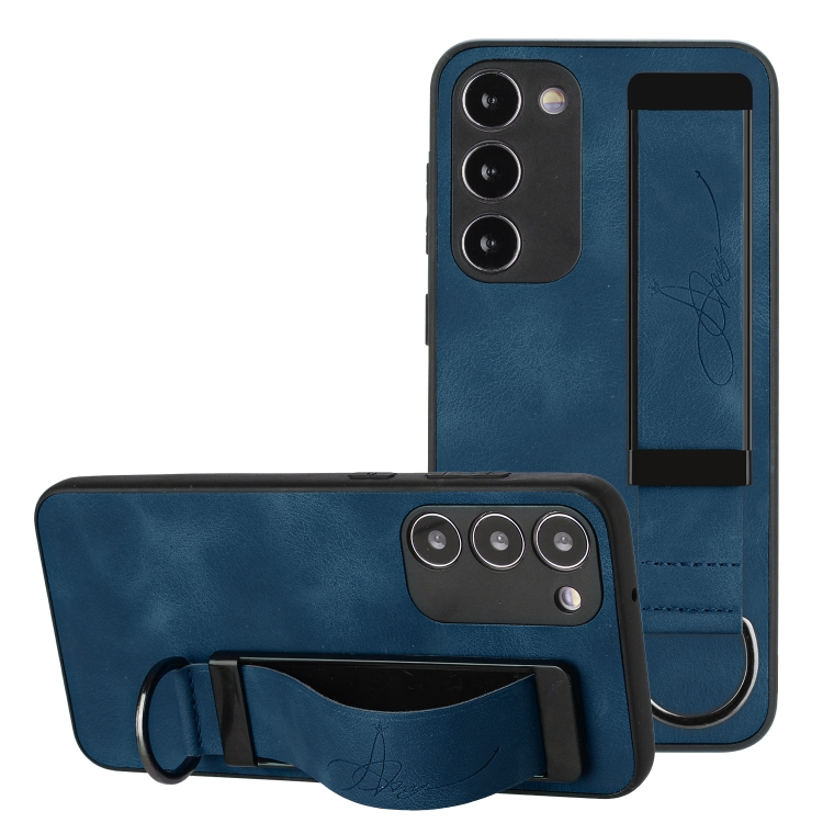 

For Samsung Galaxy S23 5G Wristband Holder Leather Back Phone Case(Royal Blue)