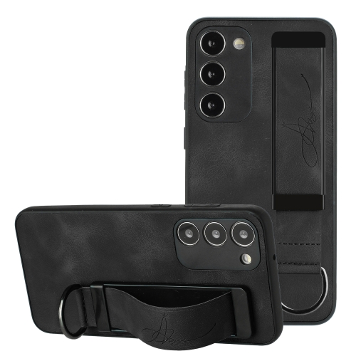 

For Samsung Galaxy S23 5G Wristband Holder Leather Back Phone Case(Black)