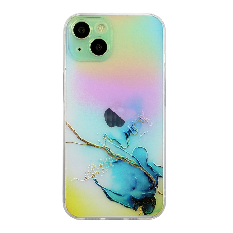 

For iPhone 15 Laser Marble Pattern Clear TPU Shockproof Phone Case(Blue)