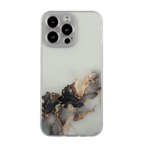 

For iPhone 15 Pro Max Hollow Marble Pattern TPU Straight Edge Phone Case(Black)