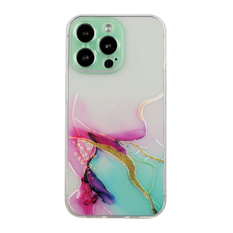 

For iPhone 15 Pro Hollow Marble Pattern TPU Straight Edge Phone Case(Green)