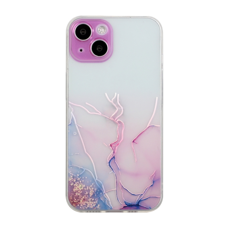

For iPhone 15 Plus Hollow Marble Pattern TPU Straight Edge Phone Case(Pink)