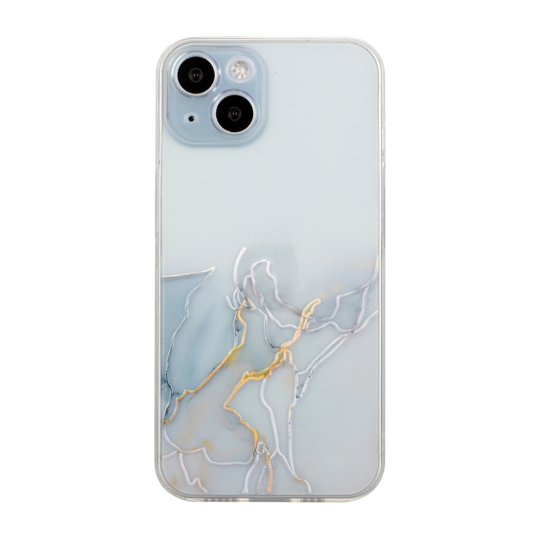 

For iPhone 15 Plus Hollow Marble Pattern TPU Straight Edge Phone Case(Grey)