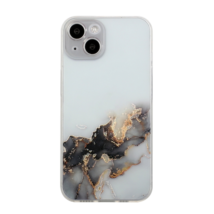 

For iPhone 15 Plus Hollow Marble Pattern TPU Straight Edge Phone Case(Black)