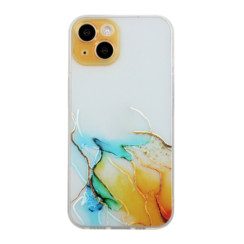 

For iPhone 15 Hollow Marble Pattern TPU Straight Edge Phone Case(Yellow)