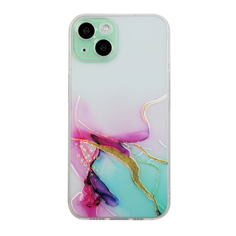 

For iPhone 15 Hollow Marble Pattern TPU Straight Edge Phone Case(Green)