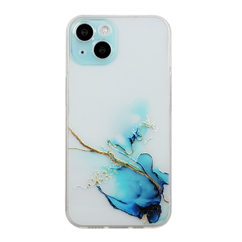

For iPhone 15 Hollow Marble Pattern TPU Straight Edge Phone Case(Blue)